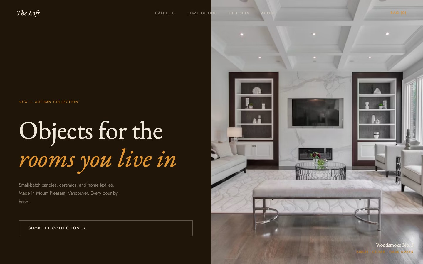 The Loft: Candles and home goods website
